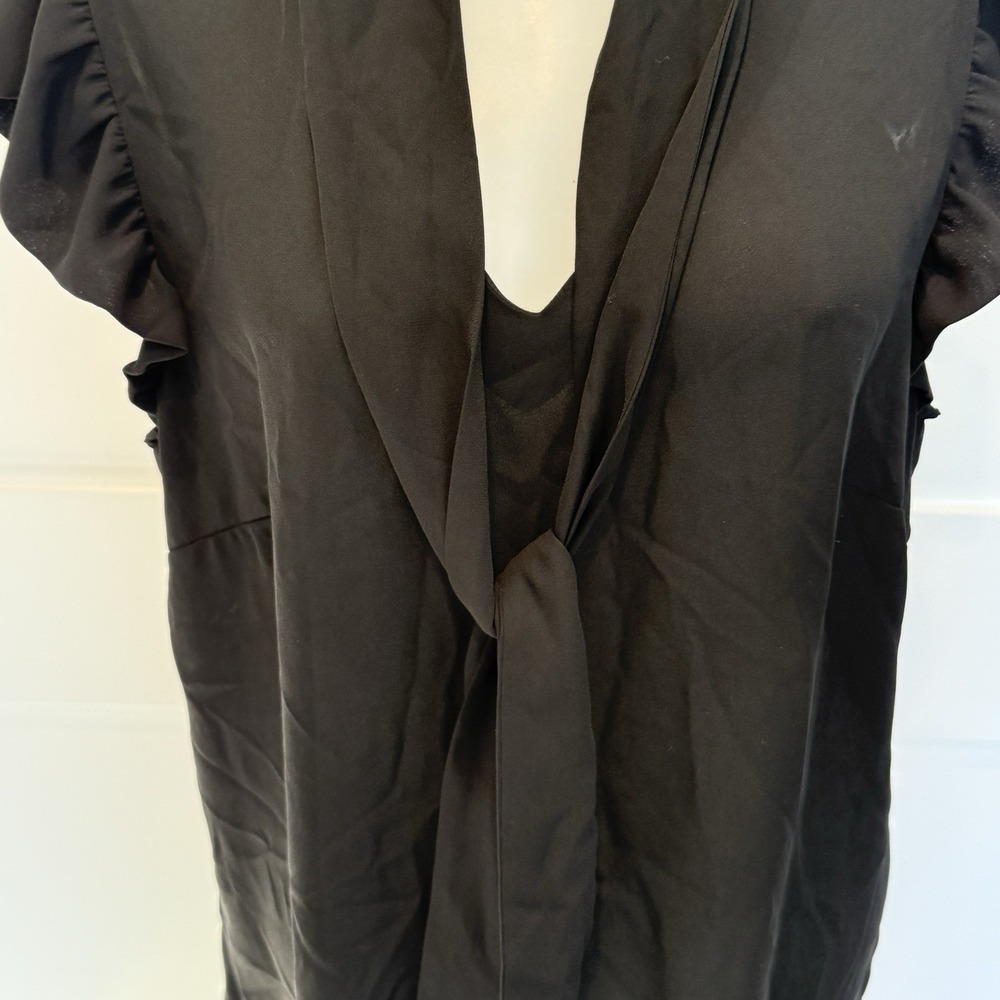 Minna Womens Tie-Neck Flutter Sleeve Solid Black Top Size XL - Picture 3 of 5